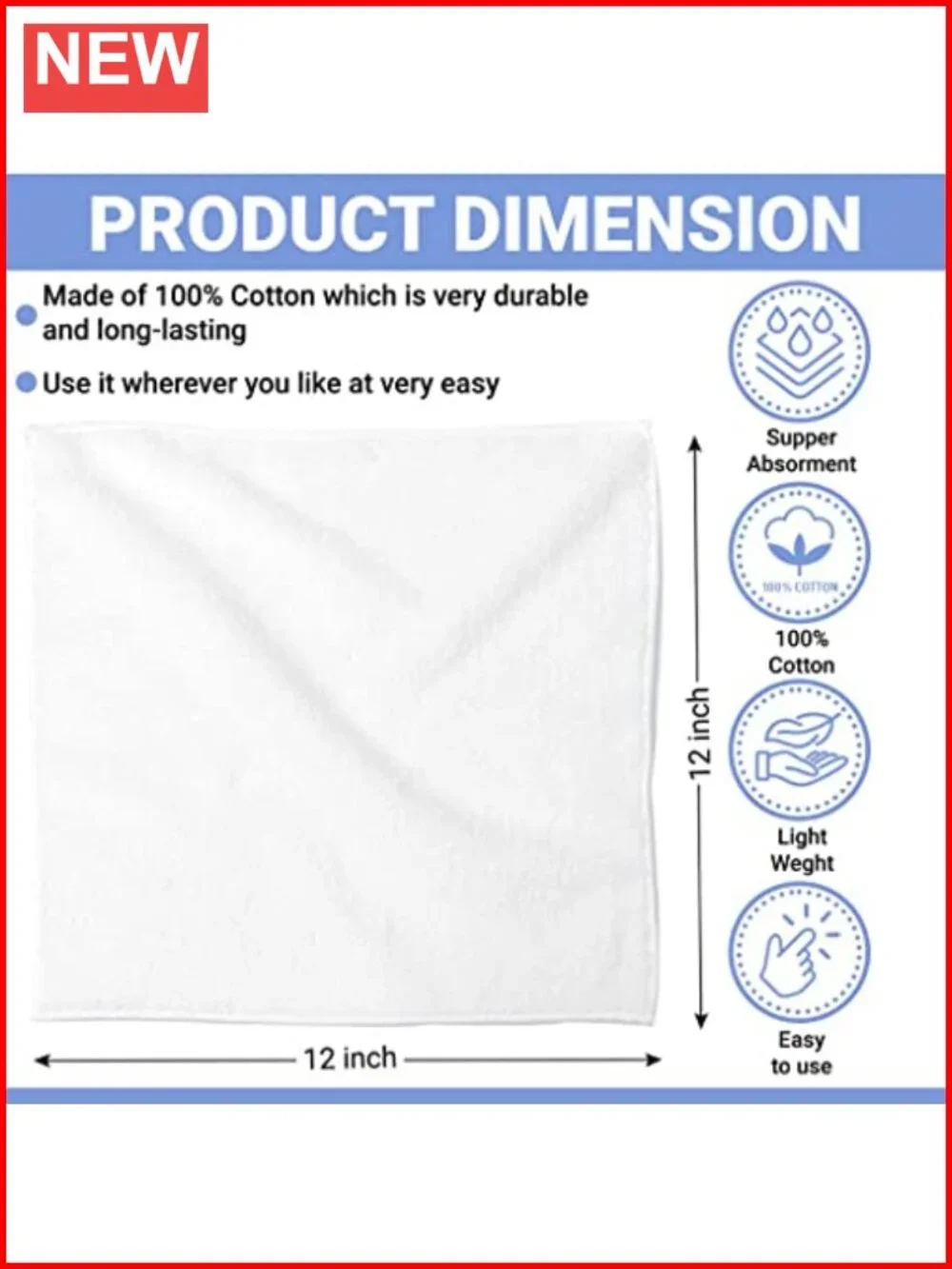 24 Pack 100% Cotton Washcloths Soft Absorbent Face Towels 12x12